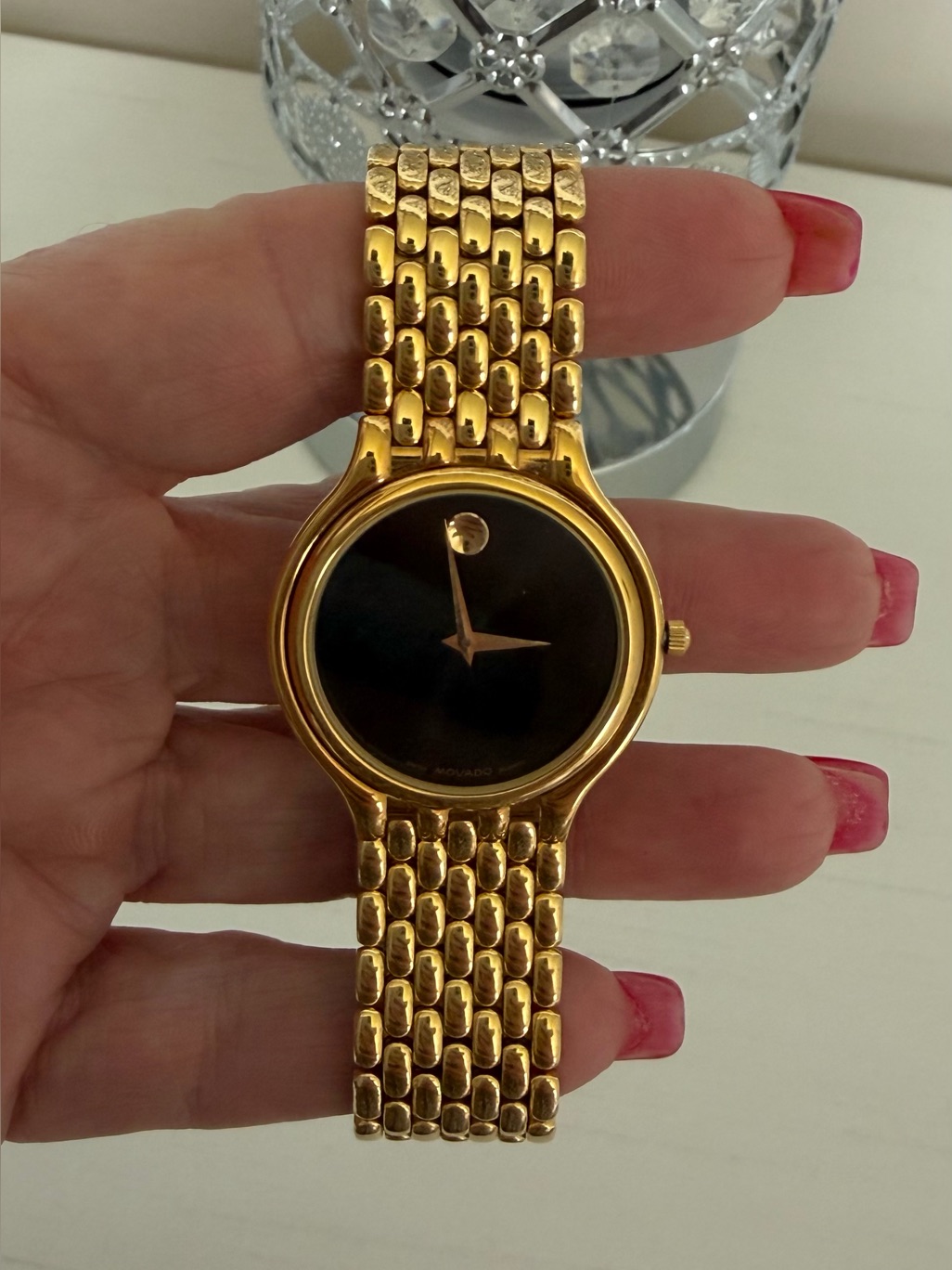 Vintage Movado Unisex Quartz Gold/Silver Bracelet Watch Black Dial 25mm